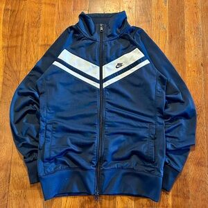 Vintage Y2K Nike Swoosh Logo Embroidered double Zipper Blue White Track Jacket S